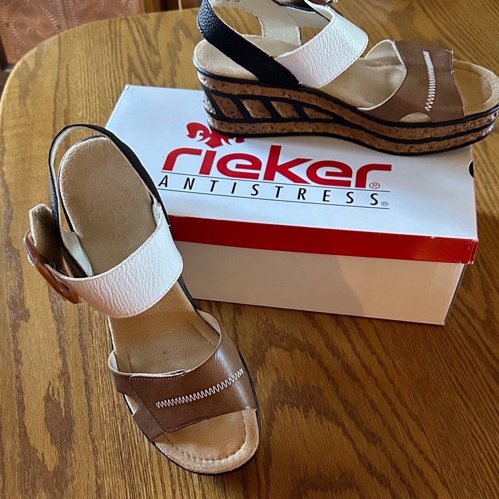 Rieker Women's Black, Brown, and White Wedges